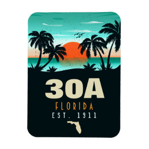 Magnet Flexible 30a Route Floride Retro Sunset Souvenirs 60s