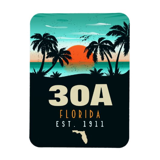 Magnet Flexible 30a Route Floride Retro Sunset Souvenirs 60s (Vertical)