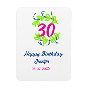 Magnet Flexible 30e anniversaire vert bleu couronne nom date rusti