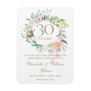 Magnet Flexible 30th Wedding Anniversary Save the Date Floral