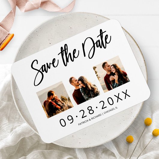 Magnet Flexible 3 Collage de photos Mariage Enregistrer la date 