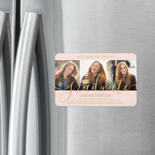 Magnet Flexible 3 Photo Blush Pink & Gold Graduation Faire-part