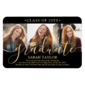 Magnet Flexible 3 Photo Collage Black Gold Graduation Faire-part (Horizontal)
