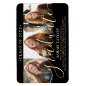 Magnet Flexible 3 Photo Collage Black Gold Graduation Faire-part (Vertical)