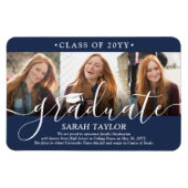 Magnet Flexible 3 Photo Collage Marine Blue Graduation Faire-part (Horizontal)