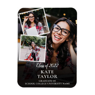 Magnet Flexible 3 Photo Collage Modern Graduation Announcement