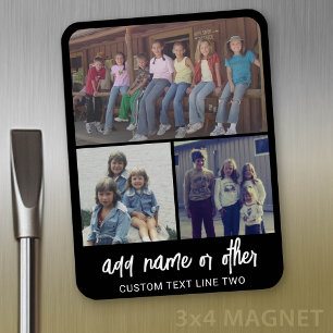 Magnet Flexible 3 Photo Collage with Script Text - black white