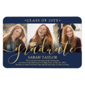 Magnet Flexible 3 Photo Marine Faire-part de graduation bleu et or (Horizontal)