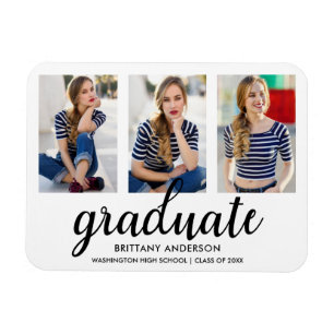 Magnet Flexible 3 Photo Moderne Faire-part de Graduation WB