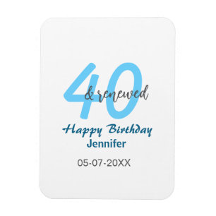 Magnet Flexible 40 ans & nom de date renouvelé bleu numéro gras