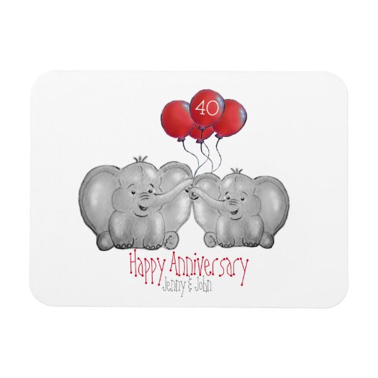 Magnet Flexible 40e anniversaire de rubis mariage cadeau d'éléphan (Horizontal)