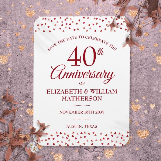 Magnet Flexible 40e anniversaire du Mariage Ruby Hearts Enregistre