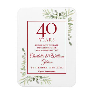 Magnet Flexible 40e anniversaire du Mariage Sauvez la date de la v