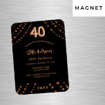 Magnet Flexible 40e anniversaire noir rose or étoiles invitation<br><div class="desc">Pour une soirée élégante de 40ème anniversaire. Un arrière - plan noir. Décoré d'étoiles dorées roses. Personnalisez et ajoutez un nom,  les détails de la fête,  l'année de naissance. Le nom est écrit avec un script de style manuscrit</div>