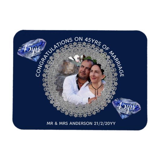 Magnet Flexible 45e anniversaire du Mariage - AJOUTER PHOTO Sapphi (Horizontal)