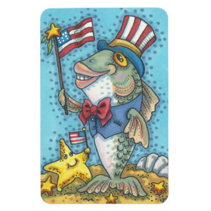 MAGNET FLEXIBLE 4 JUILLET AIMANT POISSON PATRIOTIQUE ET ETOILE DE 
