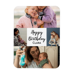 Magnet Flexible 4 Photos Collage Script personnalisé Anniversaire