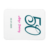 Magnet Flexible 50e anniversaire ajouter nom année turquoise rose (Horizontal)