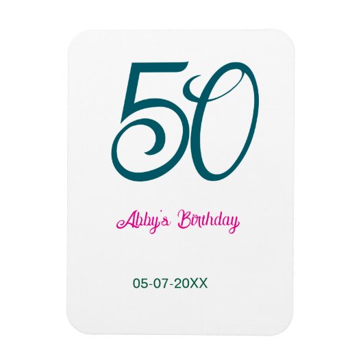 Magnet Flexible 50e anniversaire ajouter nom année turquoise rose (Vertical)