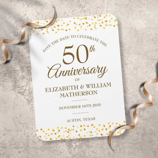 Magnet Flexible 50e Anniversaire Coeurs d'or Sauvez la date