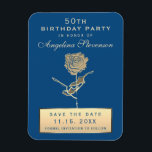 Magnet Flexible 50th Birthday Save The Date Invitation<br><div class="desc">Élégant,  moderne et unique,  le gold rose flower in combination with blue background and gold foil Details. AdŪ50th Birthday save the date invitation magnet. 50 et Fabulous !</div>