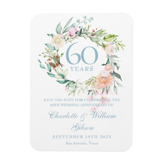 Magnet Flexible 60e anniversaire Enregistrer la date Pays Roses (Vertical)