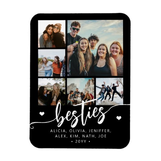 Magnet Flexible 6 collage photo meilleures amies script noir et bl (Vertical)