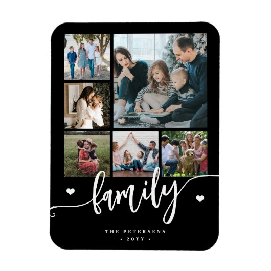 Magnet Flexible 6 family photo collage black and white script  (Vertical)