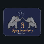Magnet Flexible 8e anniversaire mariage de bronze carte d'éléphant<br><div class="desc">Un aimant illustré 8e anniversaire de mariage en bronze en marine, orange et blanc avec un couple d'éléphants. Un cadeau amusant et abordable pour un couple ou une fille et un gendre célébrant huit ans de mariage. Ce cadeau, ainsi que la carte de correspondance de cette collection peuvent être personnalisés...</div>