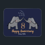 Magnet Flexible 8e anniversaire mariage de bronze carte d'éléphant<br><div class="desc">Un aimant illustré 8e anniversaire de mariage en bronze en marine, orange et blanc avec un couple d'éléphants. Un cadeau amusant et abordable pour un couple ou une fille et un gendre célébrant huit ans de mariage. Ce cadeau, ainsi que la carte de correspondance de cette collection peuvent être personnalisés...</div>