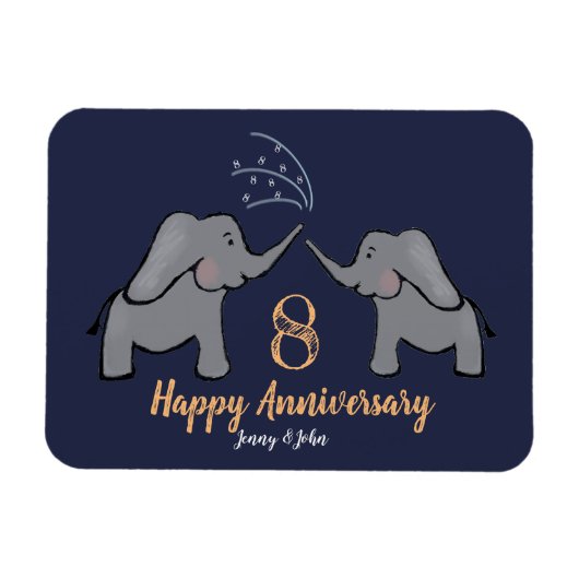Magnet Flexible 8e anniversaire mariage de bronze carte d'éléphant (Horizontal)