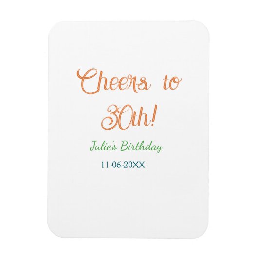 Magnet Flexible À la 30e anniversaire nom date orange vert bleu (Vertical)