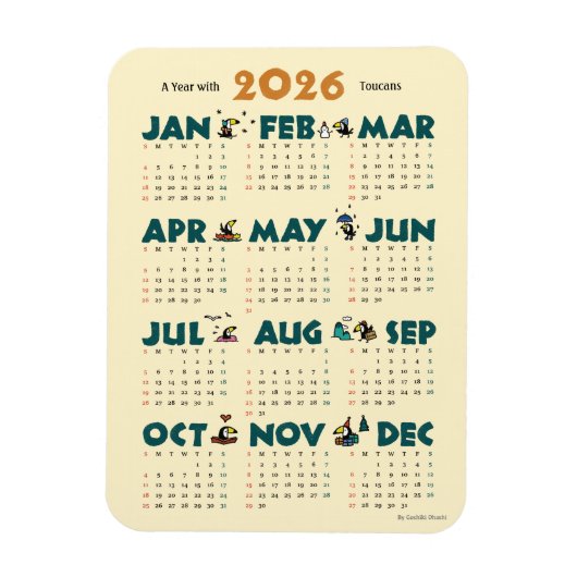 Magnet Flexible A Year with Toucans: Calendar 2026 マグネットカード (Vertical)