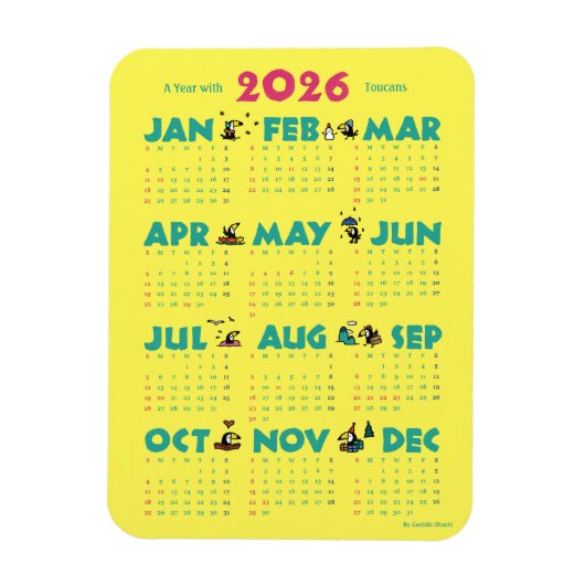 Magnet Flexible A Year with Toucans: Calendar 2026-Yマグネットカード (Vertical)