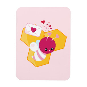 Magnet Flexible Abeille mignonne aux Coeurs de Saint-Valentin rose