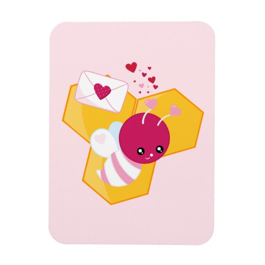 Magnet Flexible Abeille mignonne aux Coeurs de Saint-Valentin rose (Vertical)