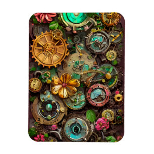 Magnet Flexible Abstraits engrenages surréalistes Fleurs Steampunk