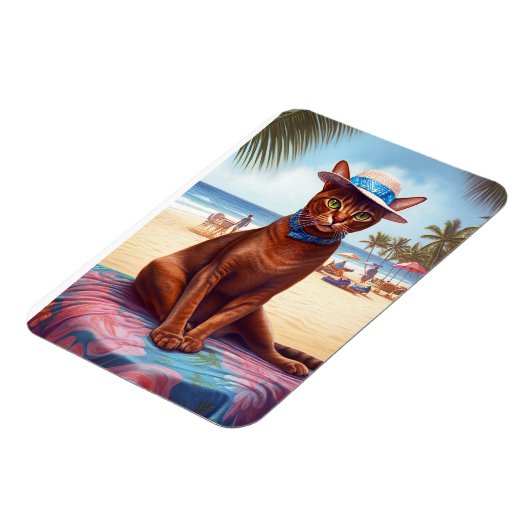 Magnet Flexible Abyssinian cat on Beach, cadeau d'été pour amoureu (Côté Gauche)