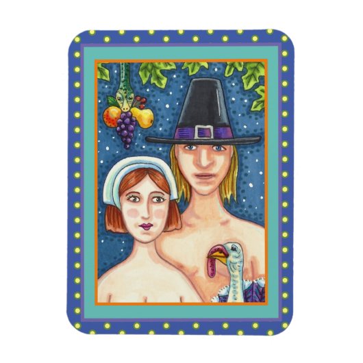 MAGNET FLEXIBLE ADAM & EVE PILGRIMS, BIBLICAL WHIMSY MERCI (Vertical)
