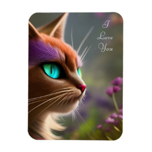 Magnet Flexible Adorable chat Kitty, Yeux Turquoise - Je t'aime