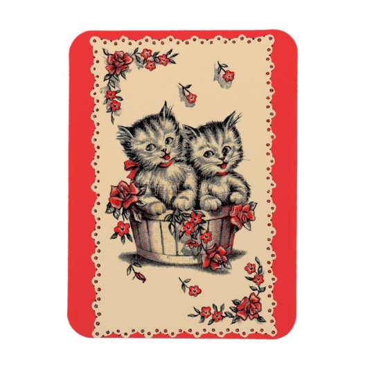 Magnet Flexible adorable chatons dans un panier de fleurs (Vertical)