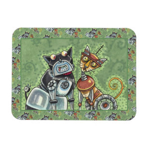 Magnet Flexible ADORABLE ROBOT BULLDOG ET FELINE AMI Drôle