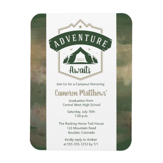 Magnet Flexible Adventure Await Camping Graduation Party Invitati (Vertical)