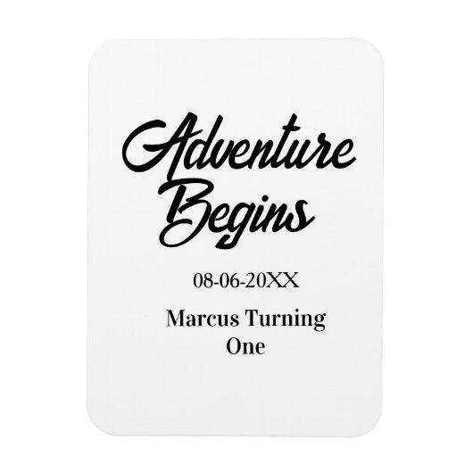 Magnet Flexible Adventure begins 1st birthday name date simple min (Vertical)