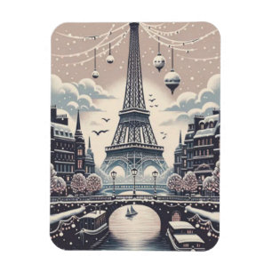 Magnet Flexible Affiche de Noël à Paris – Tour Eiffel enneigée Hiv