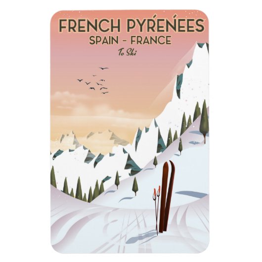 Magnet Flexible Affiche de ski des Pyrénées françaises (Vertical)