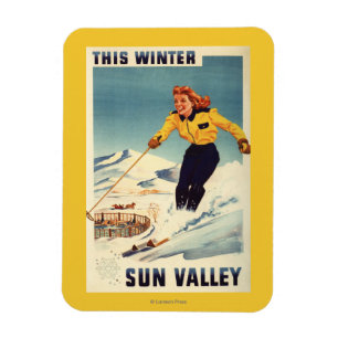 Magnet Flexible affiche de sourire et de ski de femme