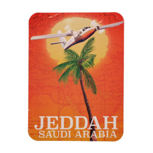 Magnet Flexible Affiche de voyage de carte ancienne de Djeddah en