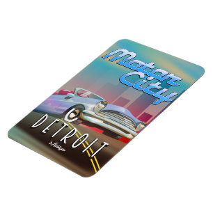 Magnet Flexible Affiche de voyage de Motor City Detroit Michigan.