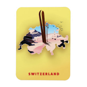 Magnet Flexible Affiche de voyage de ski carte de Suisse.